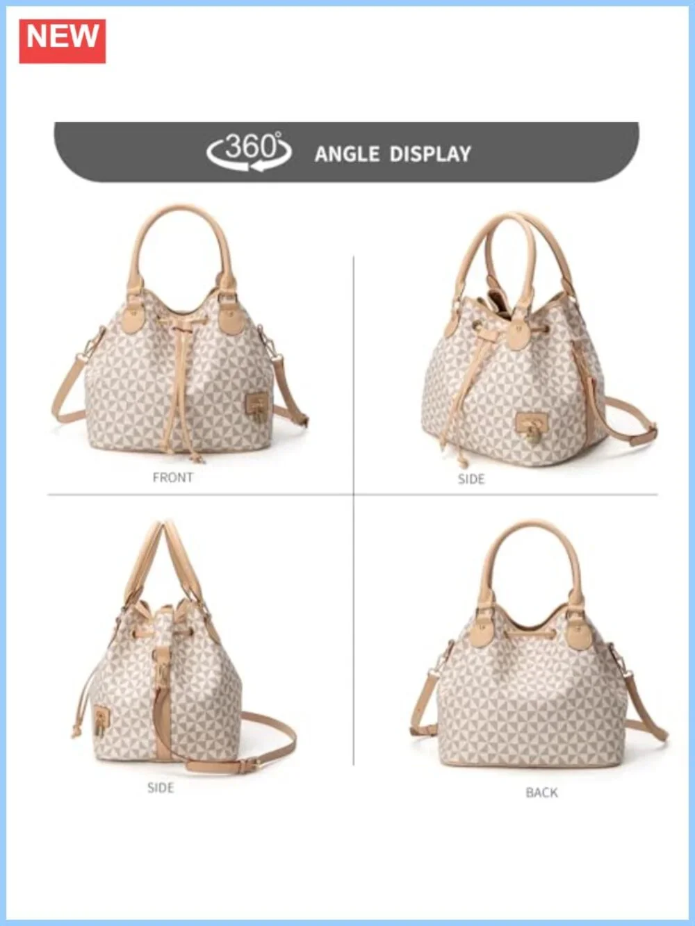 Chic West Hobo Bucket Purse PU Drawstring Shoulder Tote for Women